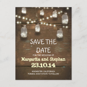 string lights & mason jars save the date cards