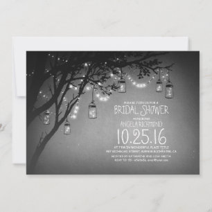 string lights mason jars vintage bridal shower invitation
