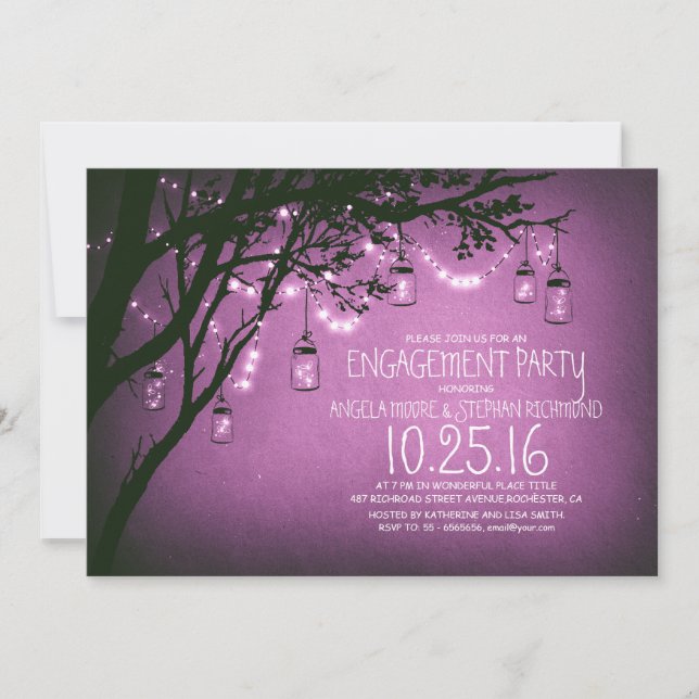 string lights mason jars vintage engagement party invitation (Front)