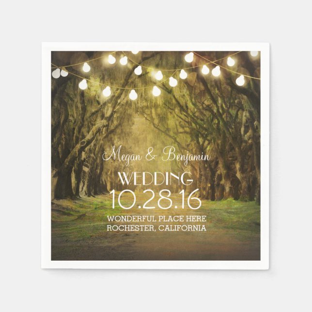 String Lights Moss Trees Paths Wedding Napkin (Front)