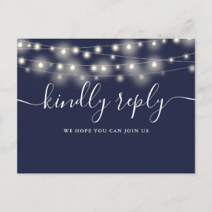 String Lights Navy Blue Song Request RSVP Postcard