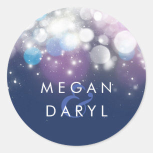 String Lights Navy Wedding Classic Round Sticker