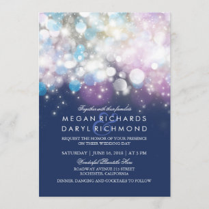 String Lights Navy Wedding Invitation