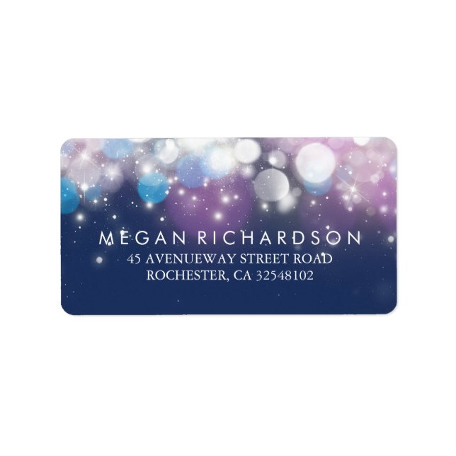 String Lights Navy Wedding Label (Front)