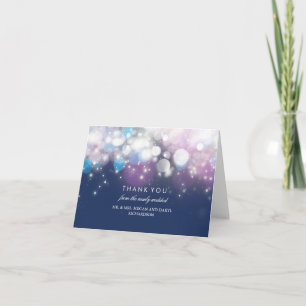 String Lights Navy Wedding Thank You Card