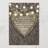 String Lights + Oak Tree Bark Wedding Invitations