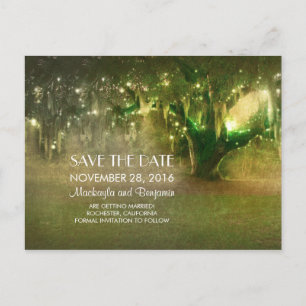 string lights oak tree rustic save the date announcement postcard