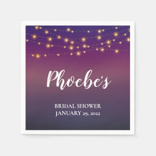 String Lights on Bold Purple Bridal Shower Napkin