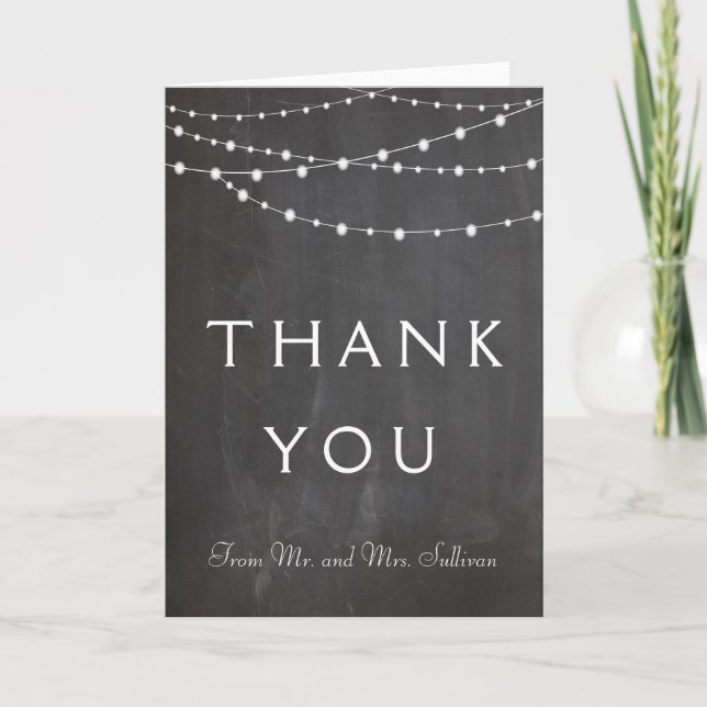 String lights on chalkboard custom thank you card (Front)