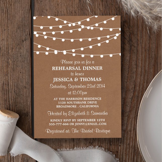 String Lights On Kraft Wedding Rehearsal Dinner Invitation (Creator Uploaded)