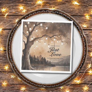String Lights On Tree Romantic Country Wedding Napkin