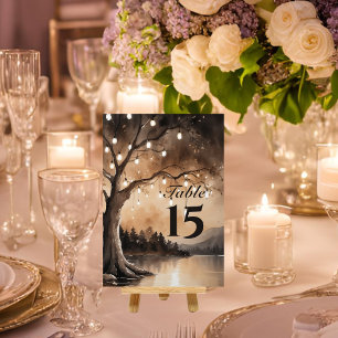 String Lights On Tree Romantic Country Wedding  Table Number