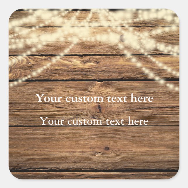 String Lights on Wood Rustic Elegant Sticker Favou (Front)