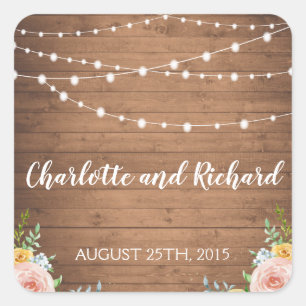 String lights on wood rustic wedding stickers
