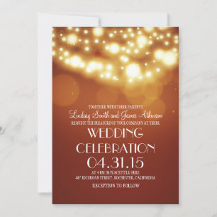 String lights orange elegant wedding invites