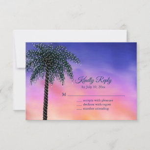String Lights Palm Tree Sunset RSVP Card