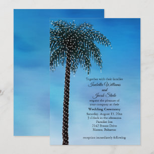 String Lights Palm Tree Wedding Invitation Aquarel