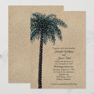 String Lights Palm Tree Wedding Invite Beach Sand