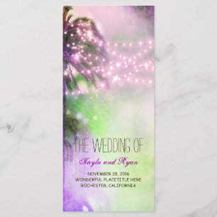 String Lights Palms Beach Purple Wedding Programs