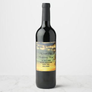 String Lights Palms Beach Wedding Wine Label