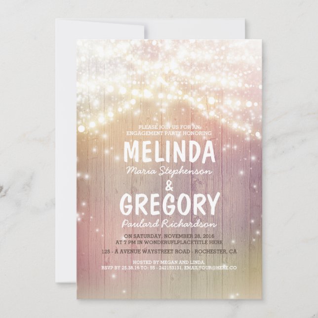 String Lights Pastel Rustic Barn Engagement Party Invitation (Front)