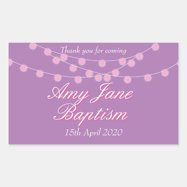 String Lights Pink Baptism Christening Favour Sticker (Front)