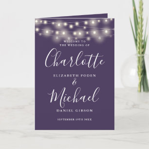 String Lights Purple Elegant Script Wedding Program