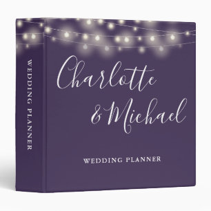 String Lights Purple Script Wedding Planner Binder