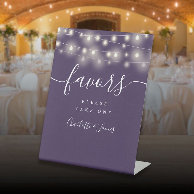String Lights Purple Wedding Favours Table Pedestal Sign (String Lights Purple Wedding Favors Table Pedestal Sign)