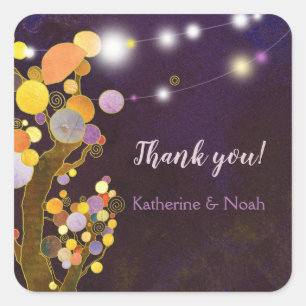 String Lights Purple Wedding Thank You Square Sticker