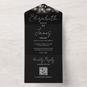 String Lights QR Code Black And White Wedding All In One Invitation