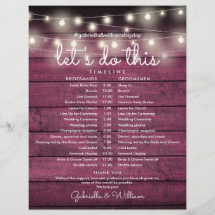 String Lights Red Wood Wedding Schedule Timeline