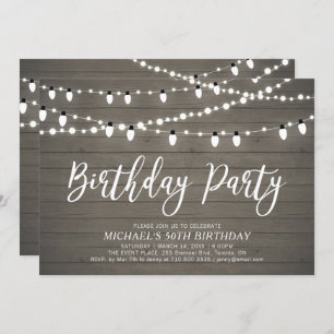String Lights Rustic Adult 50th Birthday Party Invitation