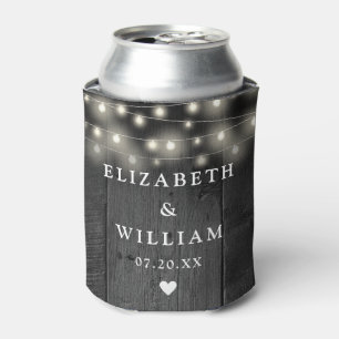 String Lights Rustic Black Wood Boho Barn Wedding Can Cooler