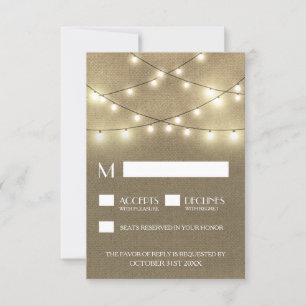 String Lights + Rustic Burlap Wedding RSVP Cards