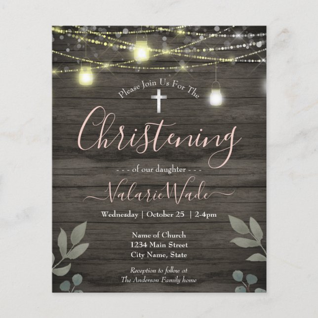 String Lights Rustic Christening Budget Flyer (Front)
