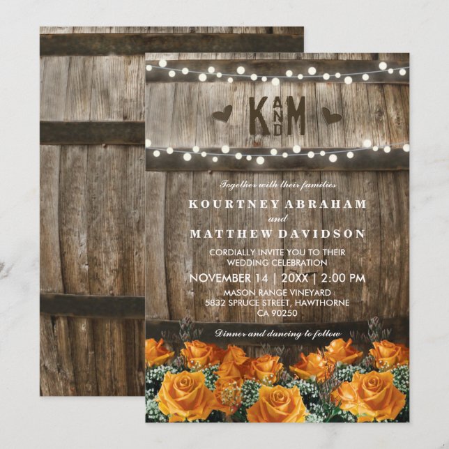 String Lights | Rustic Country Barrel Wedding Invitation (Front/Back)