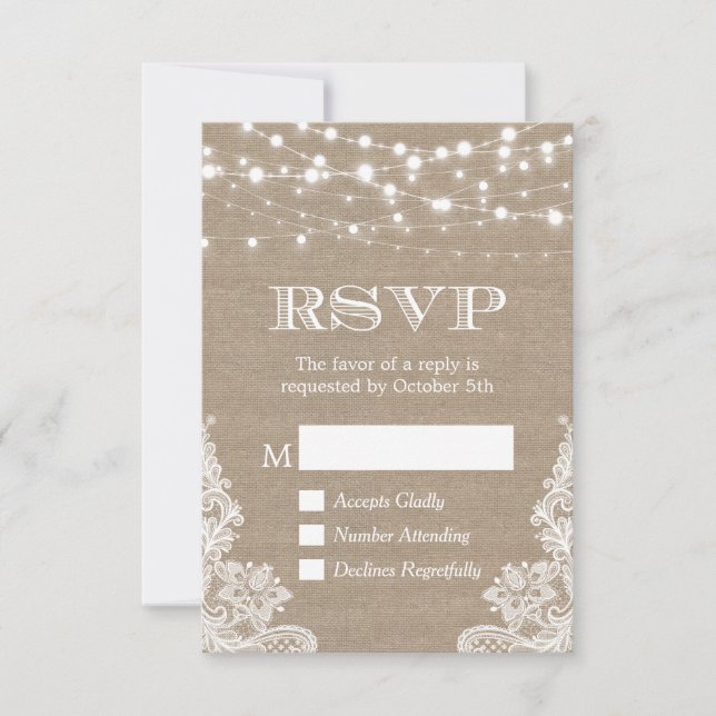 String Lights Rustic Country Burlap Lace RSVP (Front)