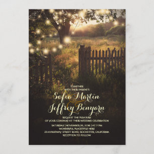 string lights rustic country wedding invitation