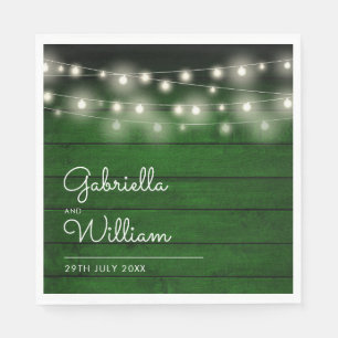 String Lights Rustic Green Wood Elegant Script Napkin