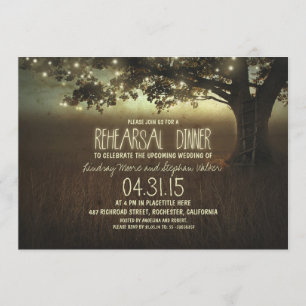 string lights rustic rehearsal dinner invitation