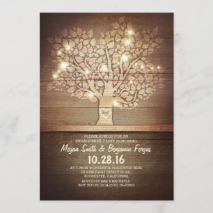 String lights & rustic tree engagement party invitation