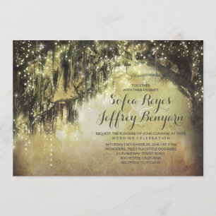 string lights rustic tree vintage wedding invites