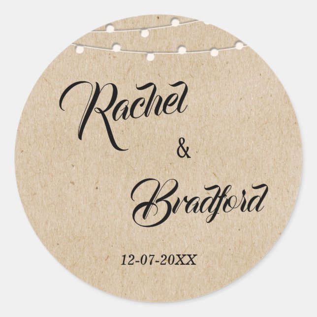 String Lights Rustic Wedding Celebration Custom   Classic Round Sticker (Front)