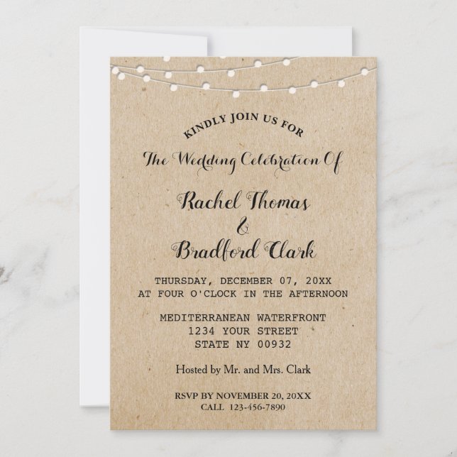 String Lights Rustic Wedding Celebration Custom Invitation (Front)
