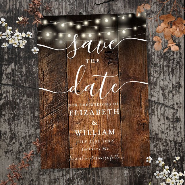 String Lights Rustic Wood Barn Boho Wedding  Save The Date (String Lights Rustic Wood Barn Boho Wedding Save The Date)