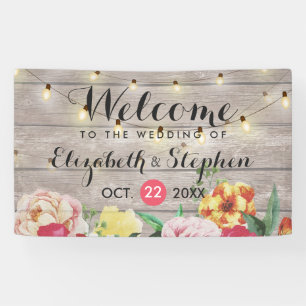 String Lights Rustic Wood Floral Wedding Banner
