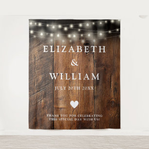 String Lights Rustic Wood Photo Booth Backdrop Tapestry