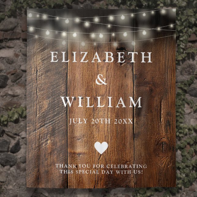 String Lights Rustic Wood Photo Booth Backdrop Tapestry (String Lights Rustic Wood Photo Booth Backdrop)