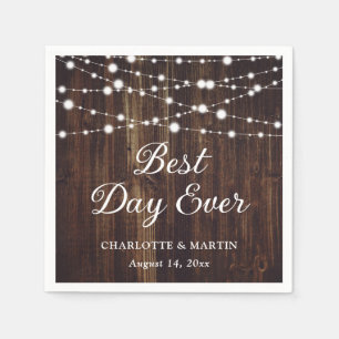 String Lights Rustic Wood Wedding Napkin